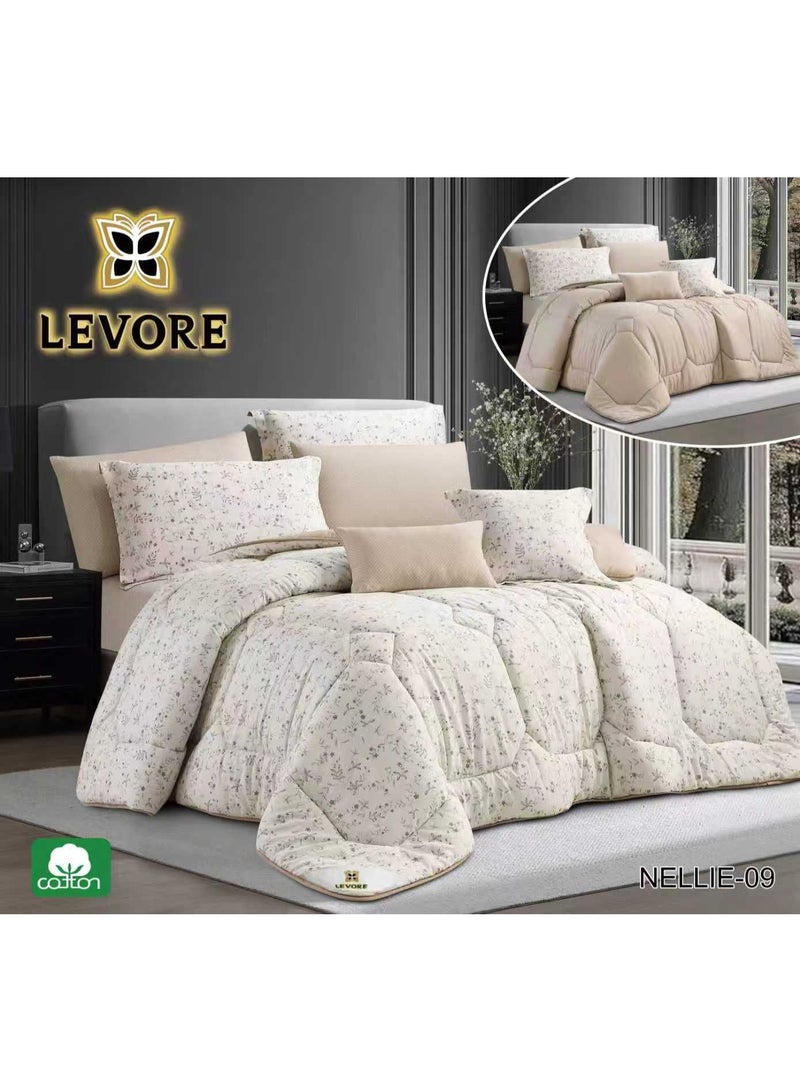 مفرش من ليفوري 8قطع قطن 100% ناعم مشجر وجهين صيفي بحشوة ومثبتة مناسب لسرير كينج NELLIE-09